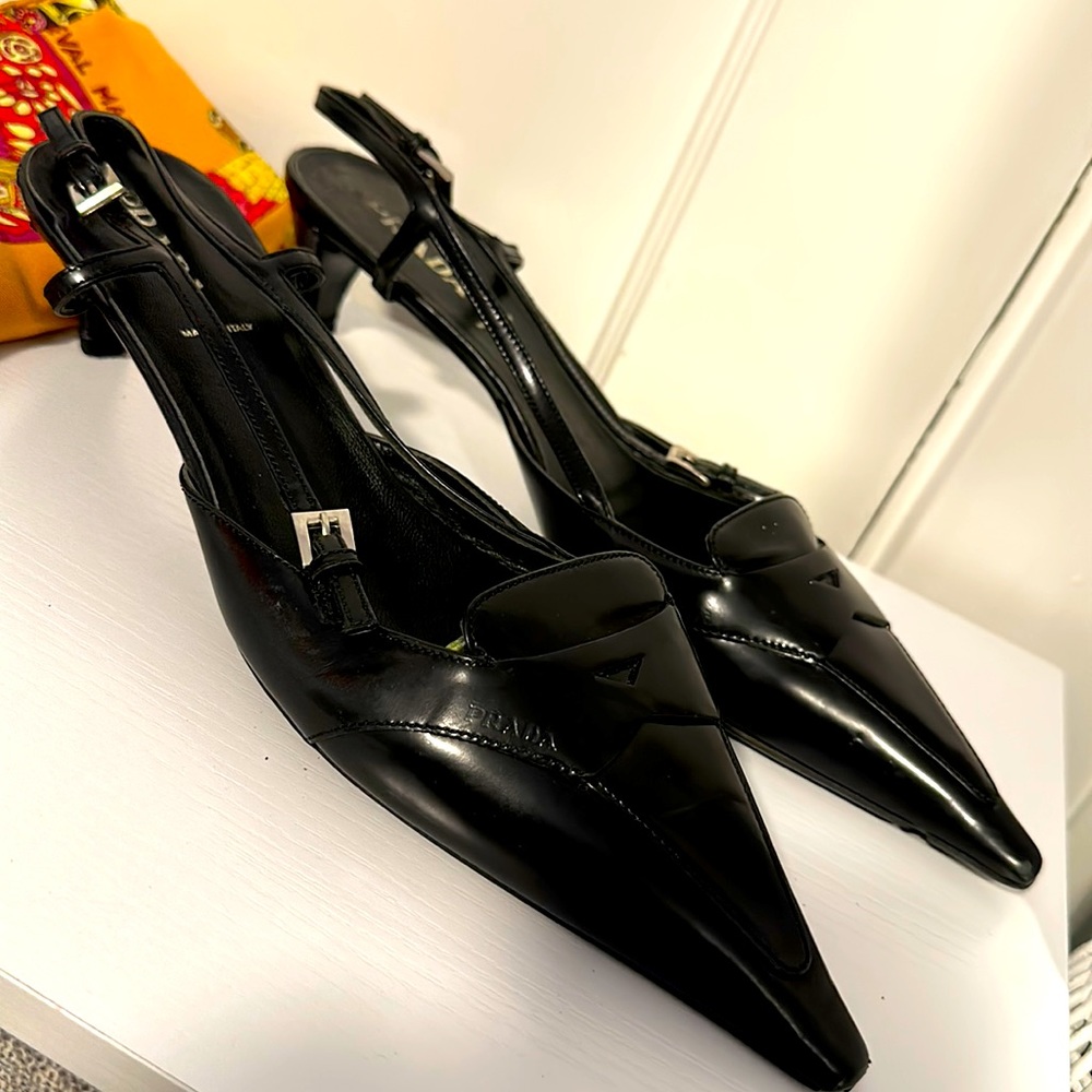 Prada Slingback black pointed toe.